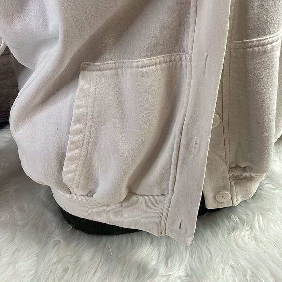 Ladies Button Up Cardigan Jacket, Size Large, White with Birds and Floral Design - Picture 7 of 12